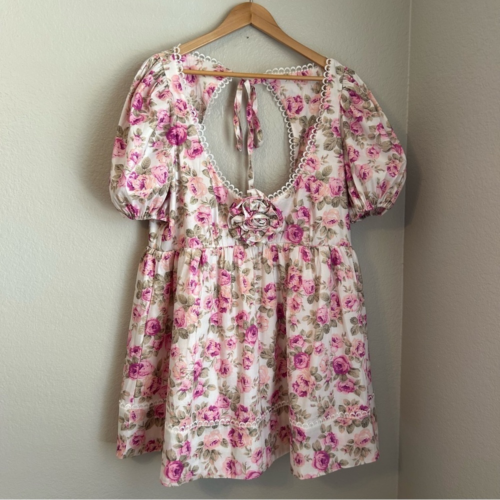 NWT, For Love & Lemons Women’s Milani Mini Floral Dress in White Multi, Size 1X - Picture 2 of 12